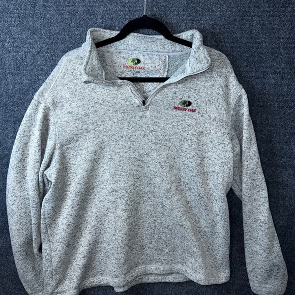 Mossy Oak Other - Mossy Oak Mens XL Quarter Zip Pullover Sweater Marled Gray Fleece Lined Logo